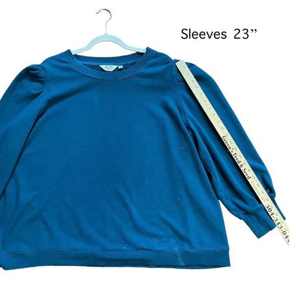 Candace Cameron Bure French Terry Puff-Sleeve Sweatshirt In Peacock. 3X - Picture 7 of 11